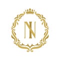 NI Letter gold floral vintage logo template.