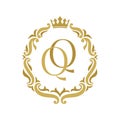 QQ Letter gold floral vintage logo template.