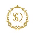 SQ Letter gold floral vintage logo template.