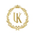 UK Letter gold floral vintage logo template.