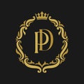 PD Letter gold floral vintage logo template.