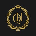 QH Letter gold floral vintage logo template.