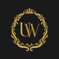UW Letter gold floral vintage logo template.