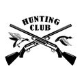 Emblem template of duck hunting club emblem with wild ducks, guns. Design element for logo, label, sign, poster, t shirt Royalty Free Stock Photo