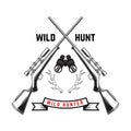 Emblem template of hunting club emblem with deer horns, guns. Design element for logo, label, sign, poster, t shirt.