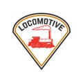 Emblem template with retro train. Rail road. Locomotive. Design element for logo, label, emblem, sign. Royalty Free Stock Photo