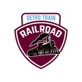 Emblem template with retro train. Rail road. Locomotive. Design element for logo, label, emblem, sign. Royalty Free Stock Photo