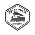 Emblem template with retro train. Rail road. Locomotive. Design element for logo, label, emblem, sign. Royalty Free Stock Photo