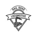 Emblem template with retro train. Rail road. Locomotive. Design element for logo, label, emblem, sign. Royalty Free Stock Photo