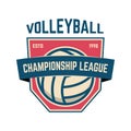 Emblem template with volleyball ball. Design element for logo, label, sign.