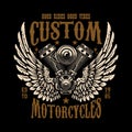 Emblem template with winged motorcycle motor. Design element for poster, logo, label, sign, t shirt.