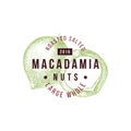 Emblem with type design and hand drawn macadamia nuts.