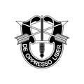 Emblem of US Army Special Forces groups Green Berets. De Oppresso Liber