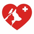 Emblem of veterinary clinic with dog cat and bird in heart