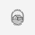 Emblem Wooden Cottage Cabin Line Art Logo Vector Design Illustration Minimalist Badge