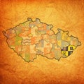 Zlin region on administration map of Czech Republic
