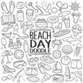 Beach Day Traditional Doodle Icons Sketch Hand Made Design Vector Royalty Free Stock Photo