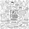 Fast Food Traditional Doodle Icons Sketch Hand Made Design Vector