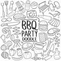 BBQ Barbecue Party Traditional doodle icon hand draw set Royalty Free Stock Photo