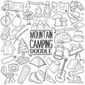 Mountain and Forest Camping Traditional doodle icon hand draw set Royalty Free Stock Photo