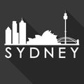 Sydney Australia Australasian Icon Vector Art Flat Shadow Design Skyline City Silhouette Black Background