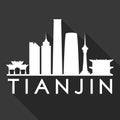 Tianjin China Asia Icon Vector Art Flat Shadow Design Skyline City Silhouette Template Black Background Royalty Free Stock Photo