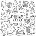 Merry Christmas Traditional doodle icon hand draw set