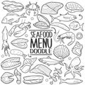 Seafood Menu Food Traditional doodle icon hand draw set Royalty Free Stock Photo