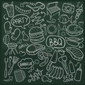 BBQ Party Traditional Doodle Icons Sketch Hand Made Design Vector