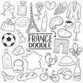 France Travel Traditional Doodle Icons Sketch Hand Made Design Vector