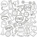 Gym Sport Healthy Equipment Traditional Doodle Icons Sketch Hand Made Design Vector Royalty Free Stock Photo