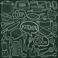 Kitchen Tools Traditional Doodle Icons Sketch Hand Made Design Vector