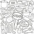 Kitchen Traditional Doodle Icons Sketch Hand Made Design Vector