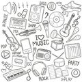 Music Tools Equipment Traditional Doodle Icons Sketch Hand Made Design Vector Royalty Free Stock Photo