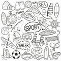 Sea Sport film Traditional Doodle Icons Sketch Hand Made Design Vector Royalty Free Stock Photo