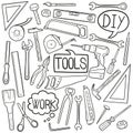 Tools DIY Home Equipment Traditional Doodle Icons Sketch Hand Made Design Vector