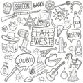 Far West Traditional Doodle Icons Sketch Hand Made Design Vector Royalty Free Stock Photo