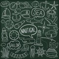 Nautical Sea Adventure Traditional Doodle Icons Sketch Hand Made Design Vector Royalty Free Stock Photo