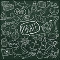 Pirate Adventure Traditional Doodle Icons Sketch Hand Made Design Vector