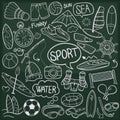 Water Sea Sports Traditional Doodle Icons Sketch Hand Made Design Vector