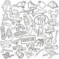 Adventure Wild Life Nature Traditional Doodle Icons Sketch Hand Made Design Vector
