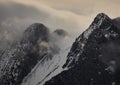 Emblematic mountain of Pedraforca with snow and foog Royalty Free Stock Photo