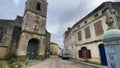 Emblematic view of the church in the medieval town of Rions, Gironde, France