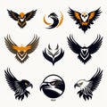 Energetic Eagle Logo Set In Light Orange And Dark Black Style Royalty Free Stock Photo