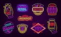 Emblems Neon Color Thin Line Icon Set. Vector Royalty Free Stock Photo