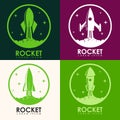 Emblems with rocket launch. Design elements for logo, label, emblem,sign, brand mark. Royalty Free Stock Photo