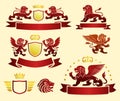 Emblems Set with Heraldic Lions Royalty Free Stock Photo