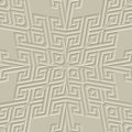 Emboss greek 3d seamless pattern. Embossed relief beige background. Greek key meanders. Surface geometric traditional ethnic Royalty Free Stock Photo