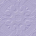Emboss textured 3d seamless pattern. Vector embossed light violet background. Repeat geometric backdrop. Surface relief greek Royalty Free Stock Photo