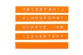 Embossed alphabet on orange plastic tape